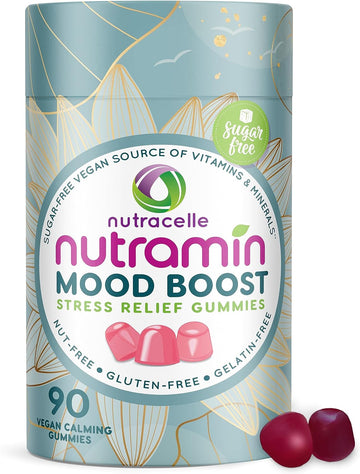 Nutracelle NUTRAMIN Mood Boost Multivitamin Gummy - Delicious & Yummy Anti-Stress Magnesium Ashwagandha Gummies + B Complex Vitamins - Sugar-Free, Vegan, Gluten-Free, Allergy-Safe (90 Count)