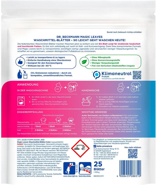 Dr. Beckmann Magic Leaves Colour Detergent Sheets, Pre-Dosed & Water-Soluble Wash Sheets, Space-Saving and Easy to Use (1) : Health & Household
