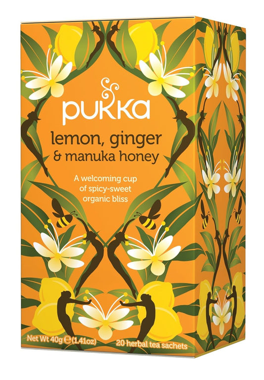 Pukka Organic Tea Bags, Lemon, Ginger & Manuka Honey Herbal Tea, Perfect For Everyday Wellness, 20 Count (Pack Of 6) 120 Tea Bags