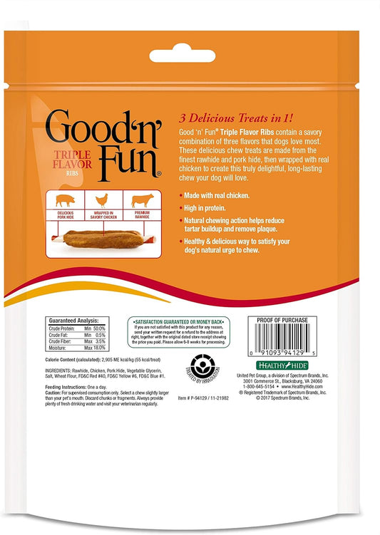 Good ’N’ Fun Triple Flavor Ribs, Rawhide Snack For All Dogs