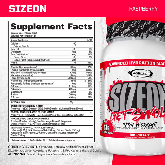 Gaspari Nutrition Sizeon, The Ultimate Hybrid Intra-Workout Amino Acid & Creatine Formula, Increased Muscle Volume & Muscle Recovery (3.59 Pounds, Rainbow Candy)