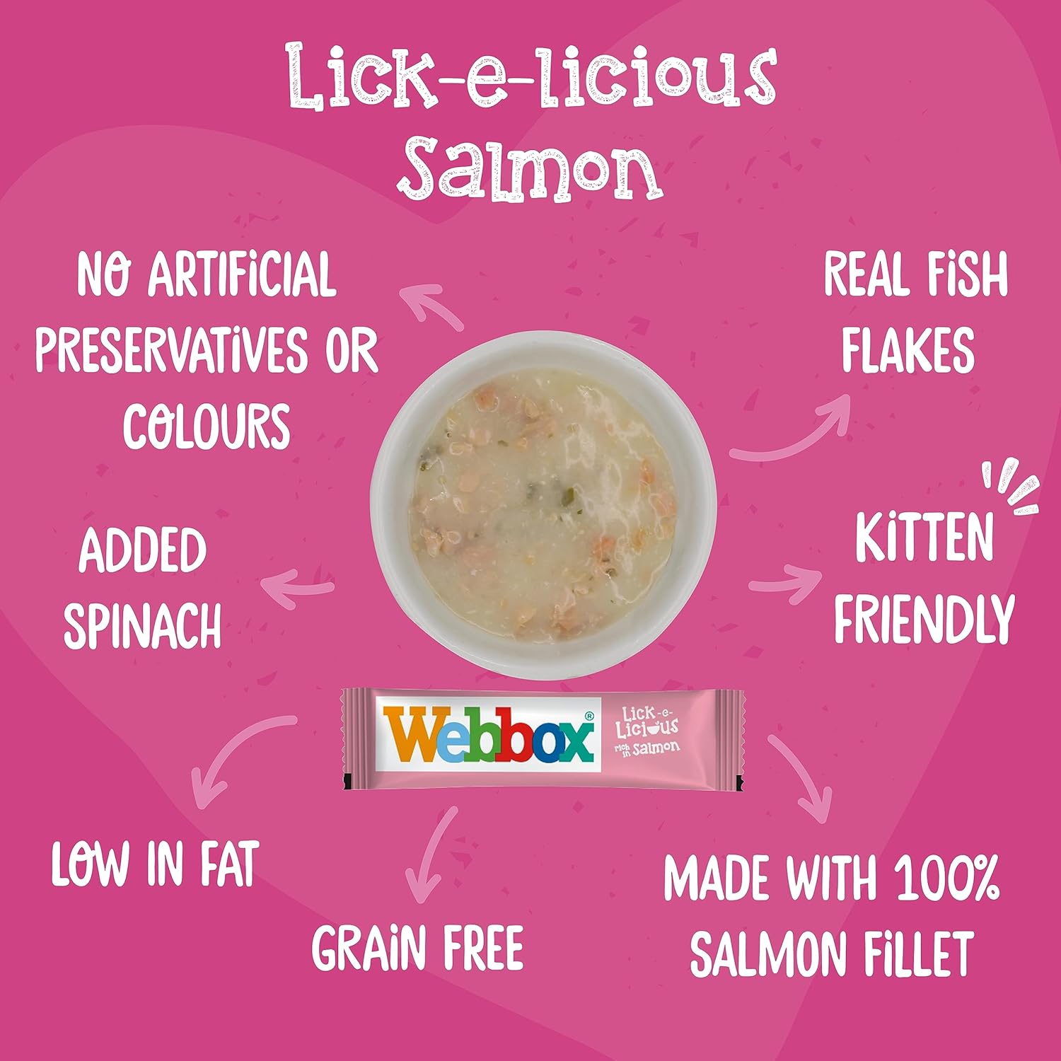 Webbox Lick-e-Licious Soup Cat Treats, Salmon - Kitten Friendly, Made with 100 Percent Salmon Fillet, No Artificial Preservatives, Low in Fat (18 x 4 Packs) :Pet Supplies
