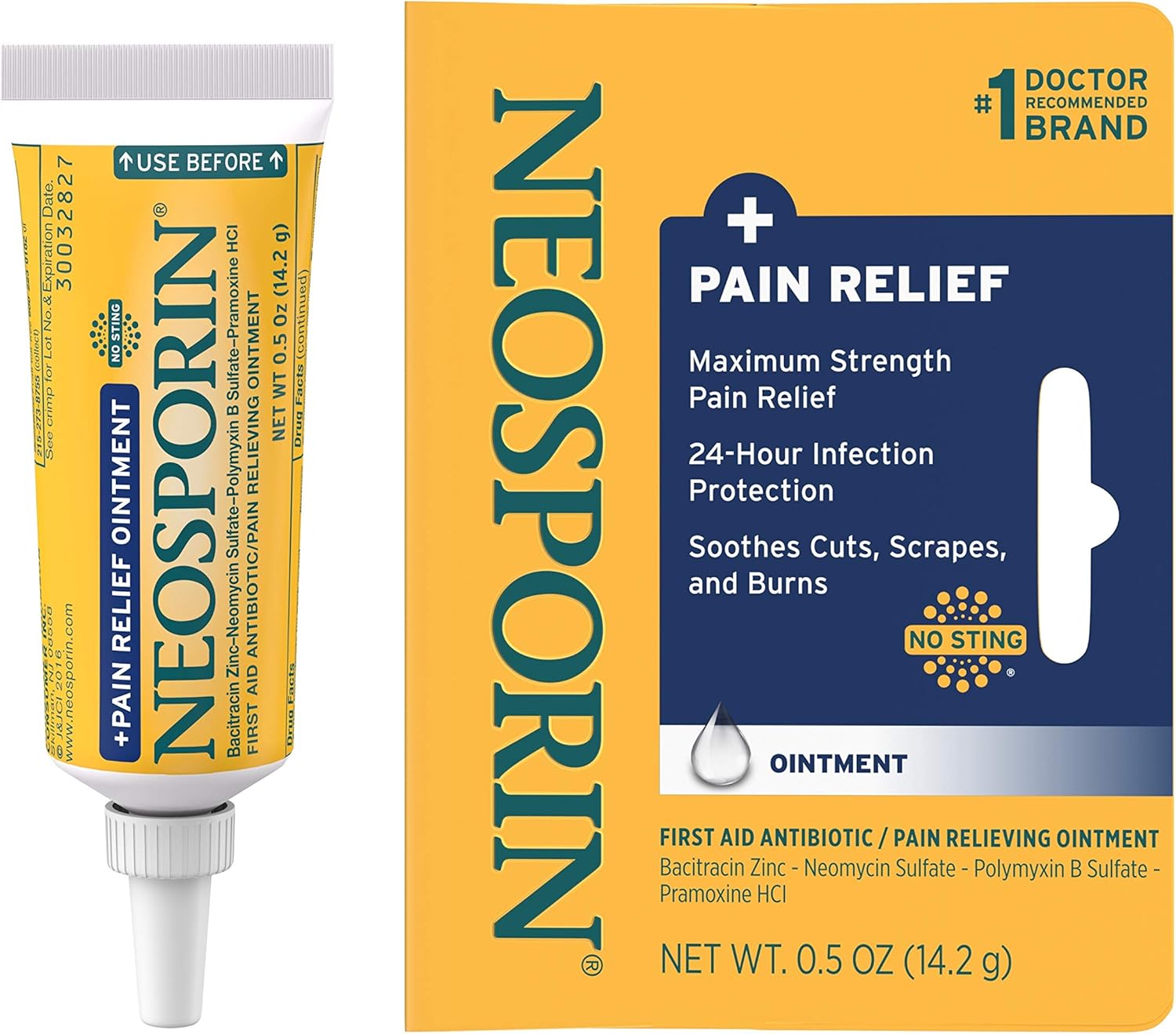 Neosporin + Maximum-Strength Pain Relief Dual Action Antibiotic Ointment With Bacitracin Zinc 0.5 Oz