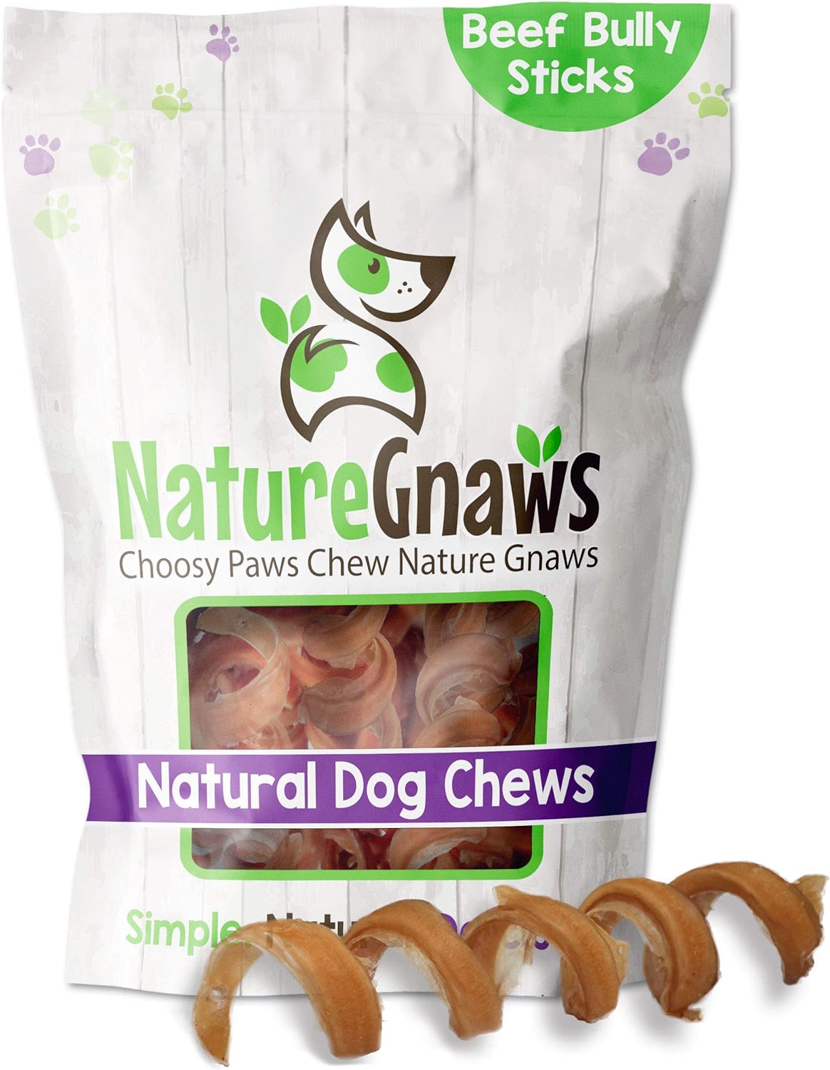 Nature Gnaws Bully Stick Springs For Dogs 7-8" (6 Count) - Long Lasting For Aggressive Chewers - Natural Curly Beef Dog Chew Bones - Rawhide Free