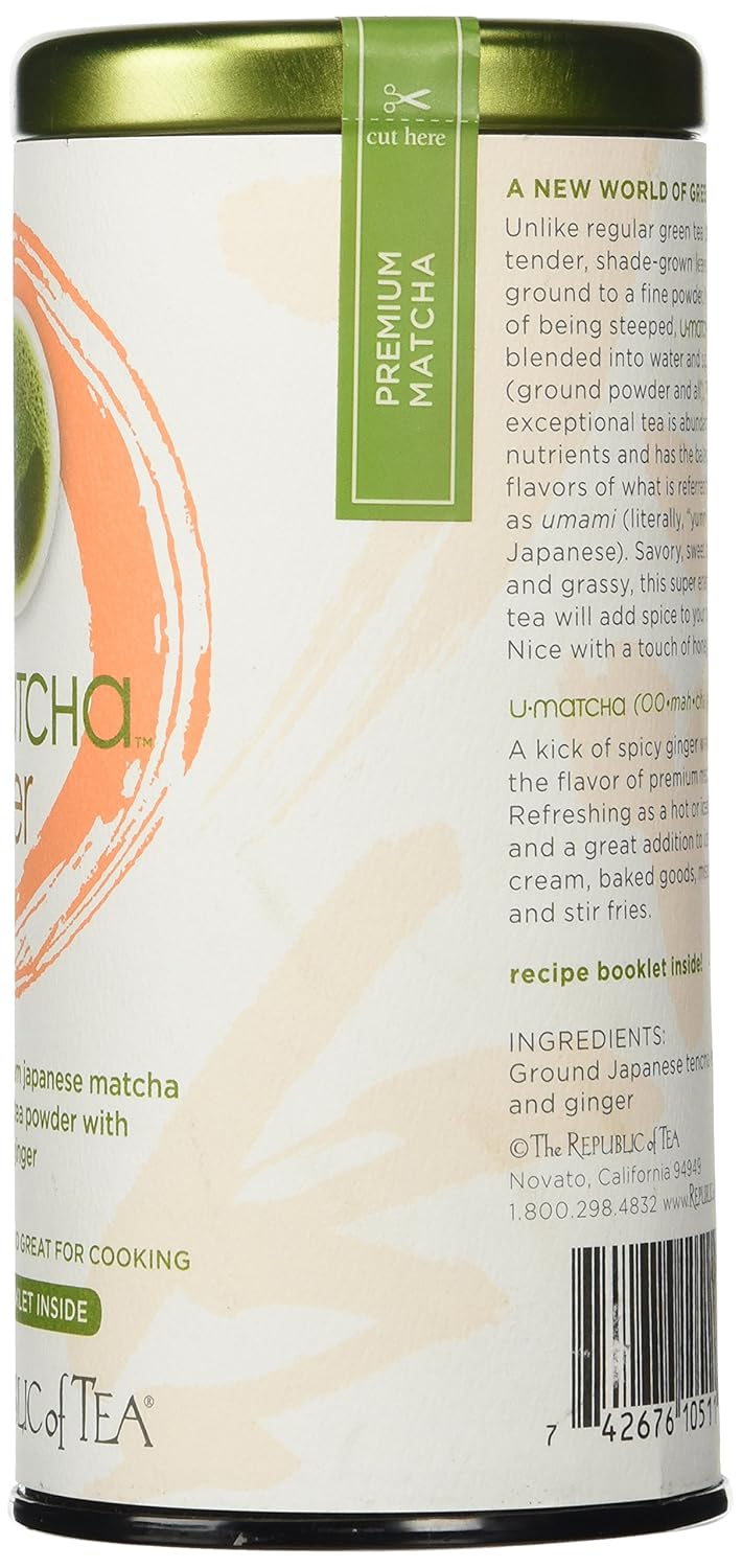 The Republic Of Tea U-Matcha Ginger Tea, 1.5 Ounces / 20+ Cups, Matcha Tea Powder