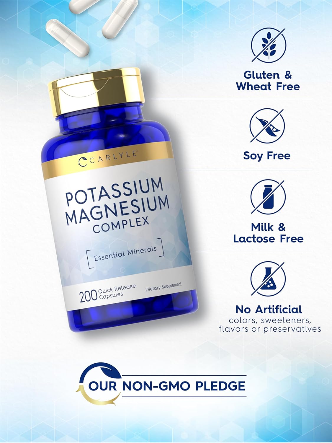 Carlyle Potassium Magnesium Supplement | 200 Count | Non-GMO & Gluten Free Complex : Health & Household