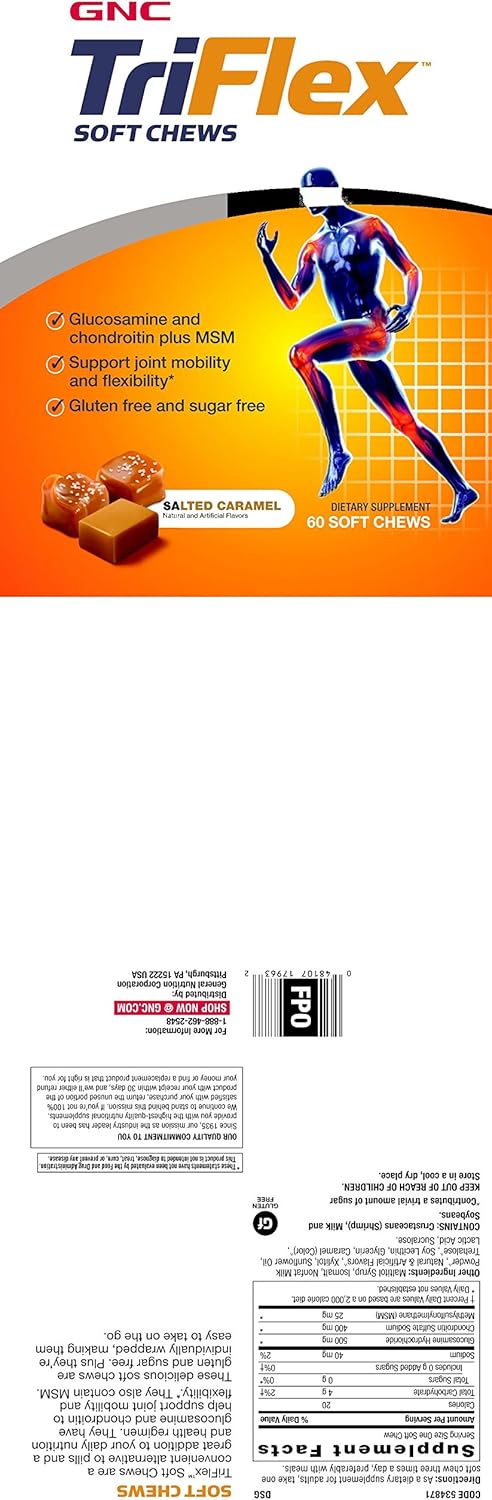 Gnc Triflex Soft Chews, Salted Caramel, 60 Soft Chews, Supports Joint Health : Health & Household
