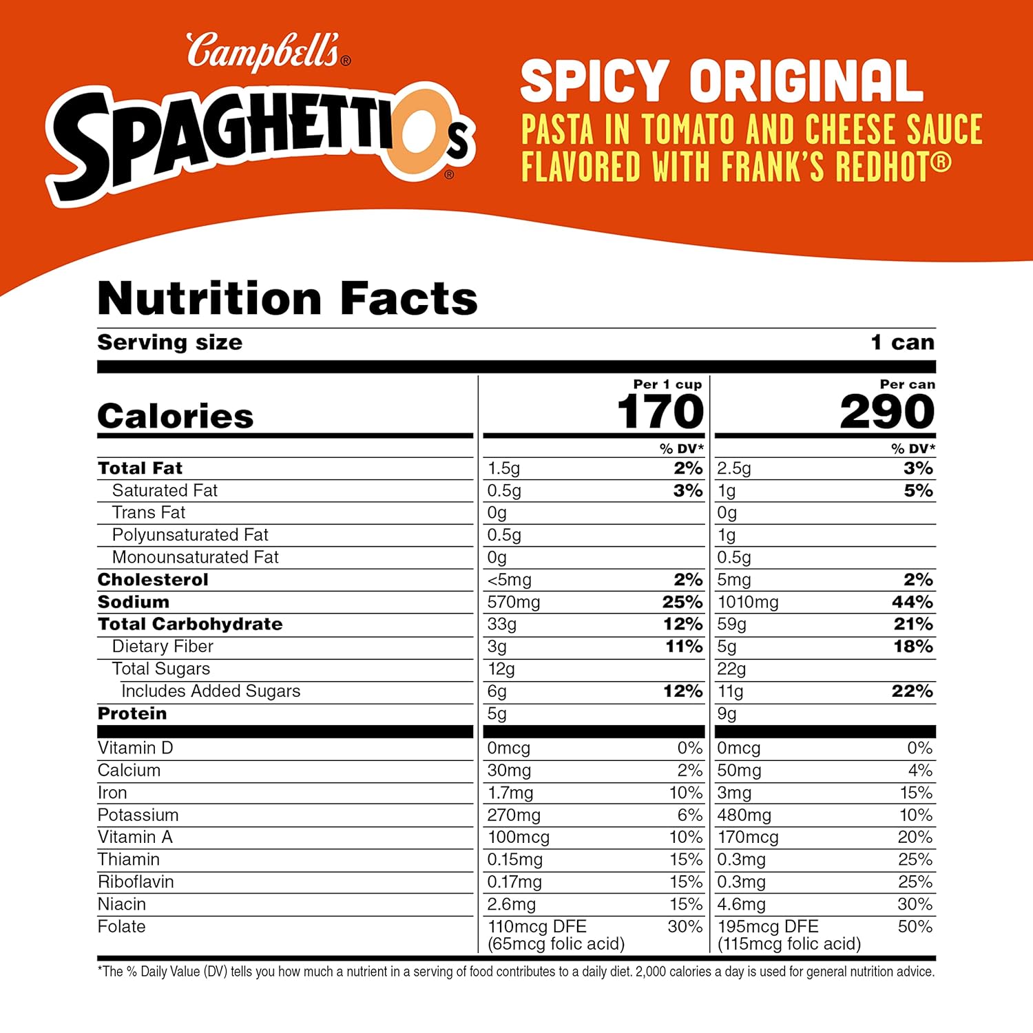 SpaghettiOs Spicy Original made with Frank's RedHot, Canned Pasta, 15.8 oz Can (Pack of 12) : Grocery & Gourmet Food