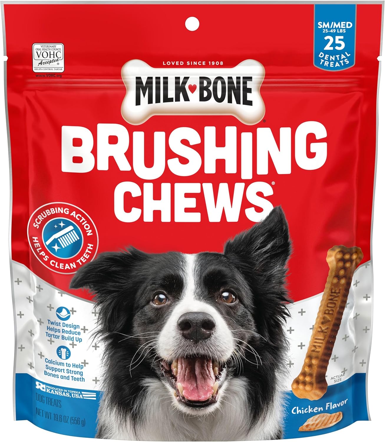 Milk-Bone Original Brushing Chews, 25 Small/Medium Daily Dental Dog Treats Scrubbing Action Helps Clean Teeth