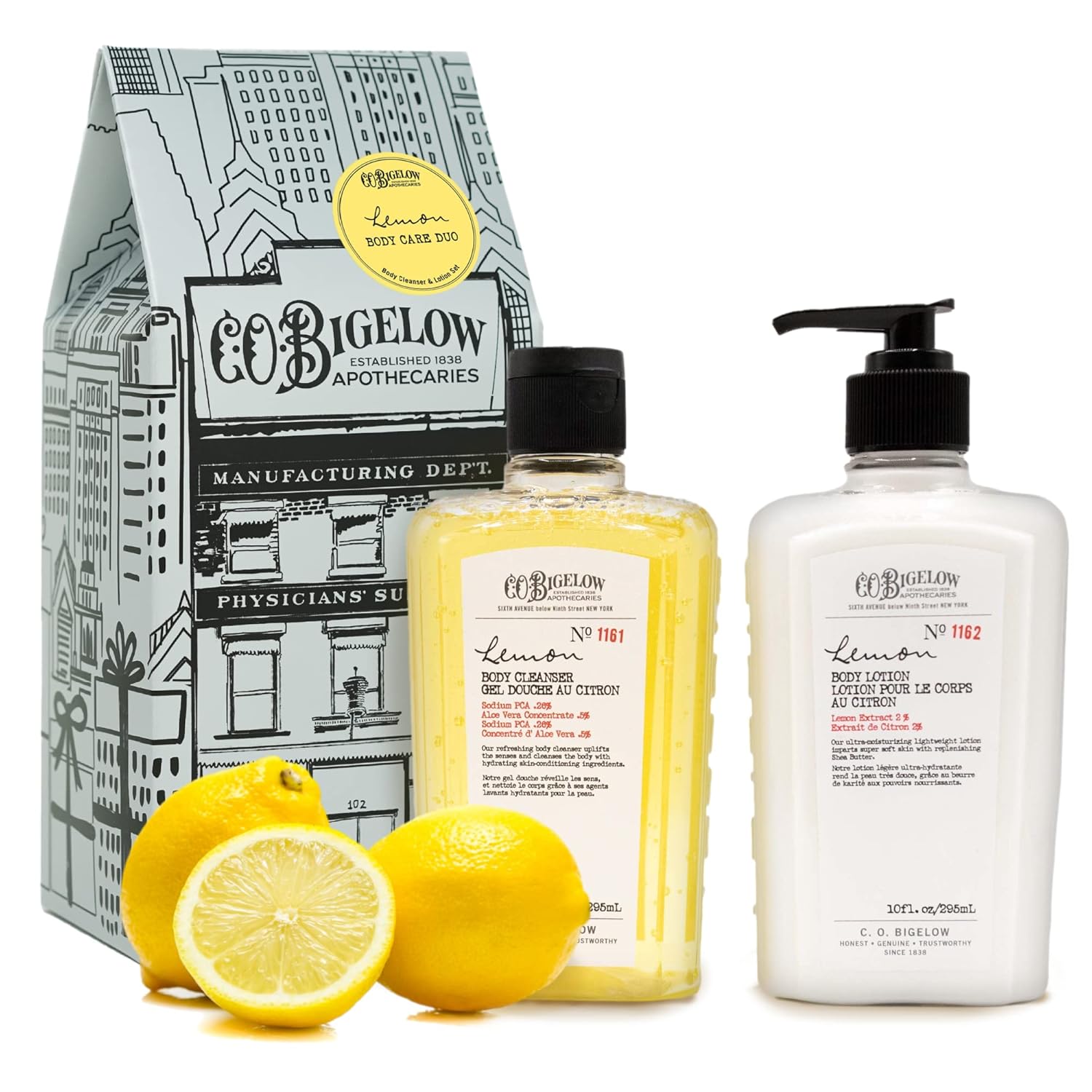 C.O. Bigelow Apothecary Duo Bodycare Gift Set, Lemon Body Wash & Body Lotion, Liquid Soap & Moisturizing Lotion, Set Of 2, 10 Fl Oz