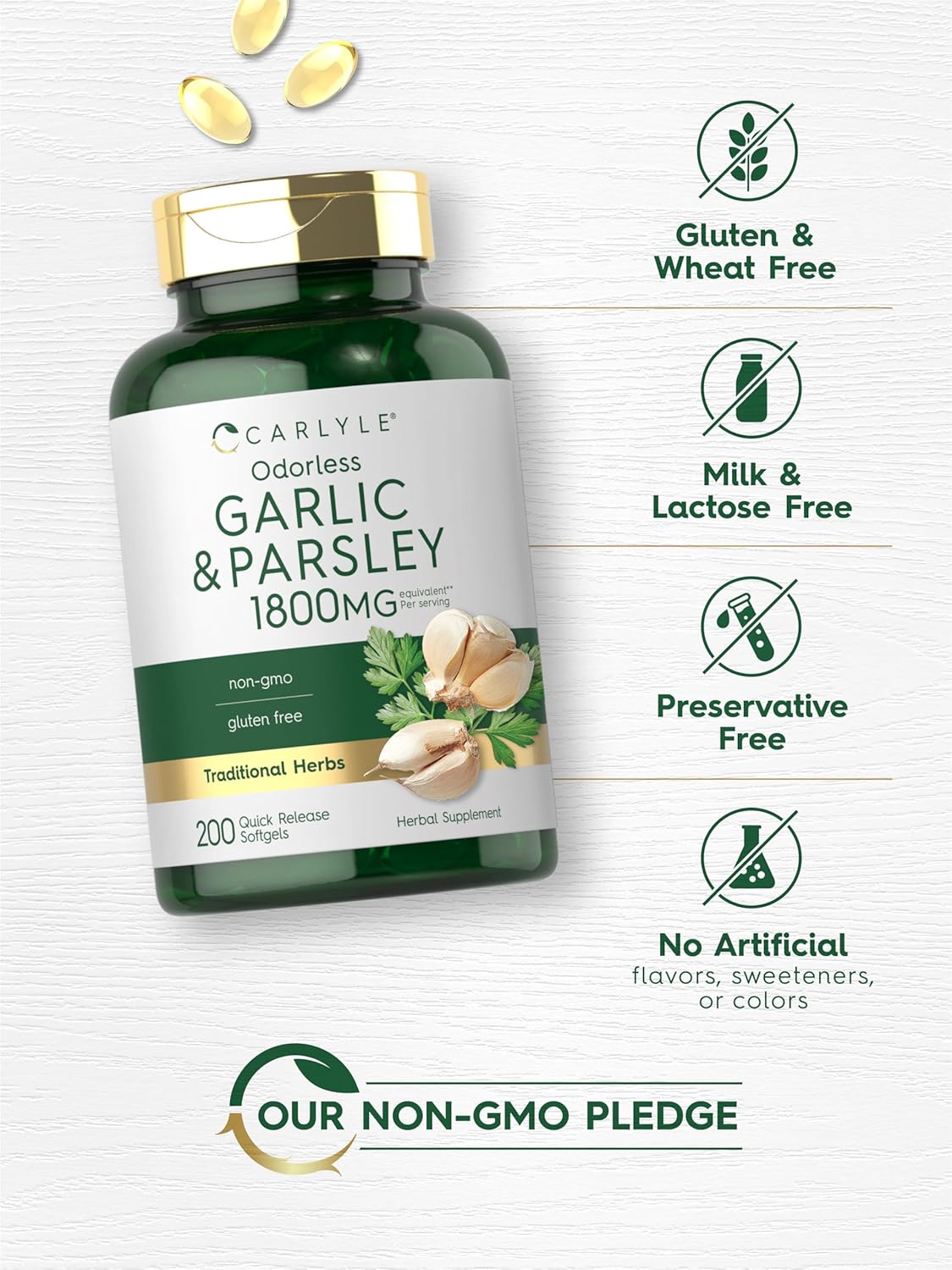 Carlyle Odorless Garlic & Parsley 1800mg | 200 Softgels | Non-GMO, Gluten Free Supplement : Health & Household