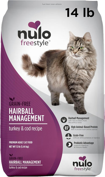 Nulo Freestyle Cat Food, For Hairball Management, Premium Grain-Free Dry Small Bite Kibble, All Natural Animal Protein Recipe With Bc30 Probiotic For Digestive Health Support, 14 Pound (Pack Of 1)