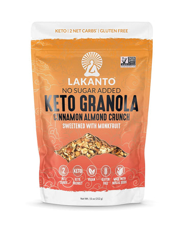 Lakanto Cinnamon Almond Crunch Granola - Delicious Snack, Quick Breakfast Cereal, Keto Friendly, Monk Fruit Sweetener, No Sugar Added, Vegan, Gluten Free, Grain Free, Low Net Carbs (11 Oz)