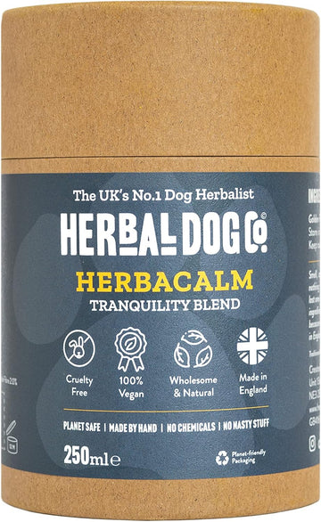 Herbal Dog Co HerbaCalm Powder Calming Supplements for Dog Anxiety, 250ml - Helps with Fireworks, Vet Trips & Separation Anxiety for Dogs & Puppies - All-Natural, Vegan, Made in UK
