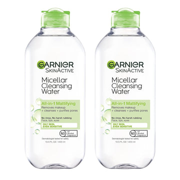 Garnier Micellar Water For Oily Skin, Facial Cleanser & Makeup Remover, Mattifying, For All Skin Types, Vegan, Cruelty Free, 13.5 Fl Oz (400Ml), 2 Count