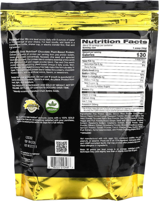 California Gold Nutrition Chocolate Plant-Based Protein, Vegan, Easy t