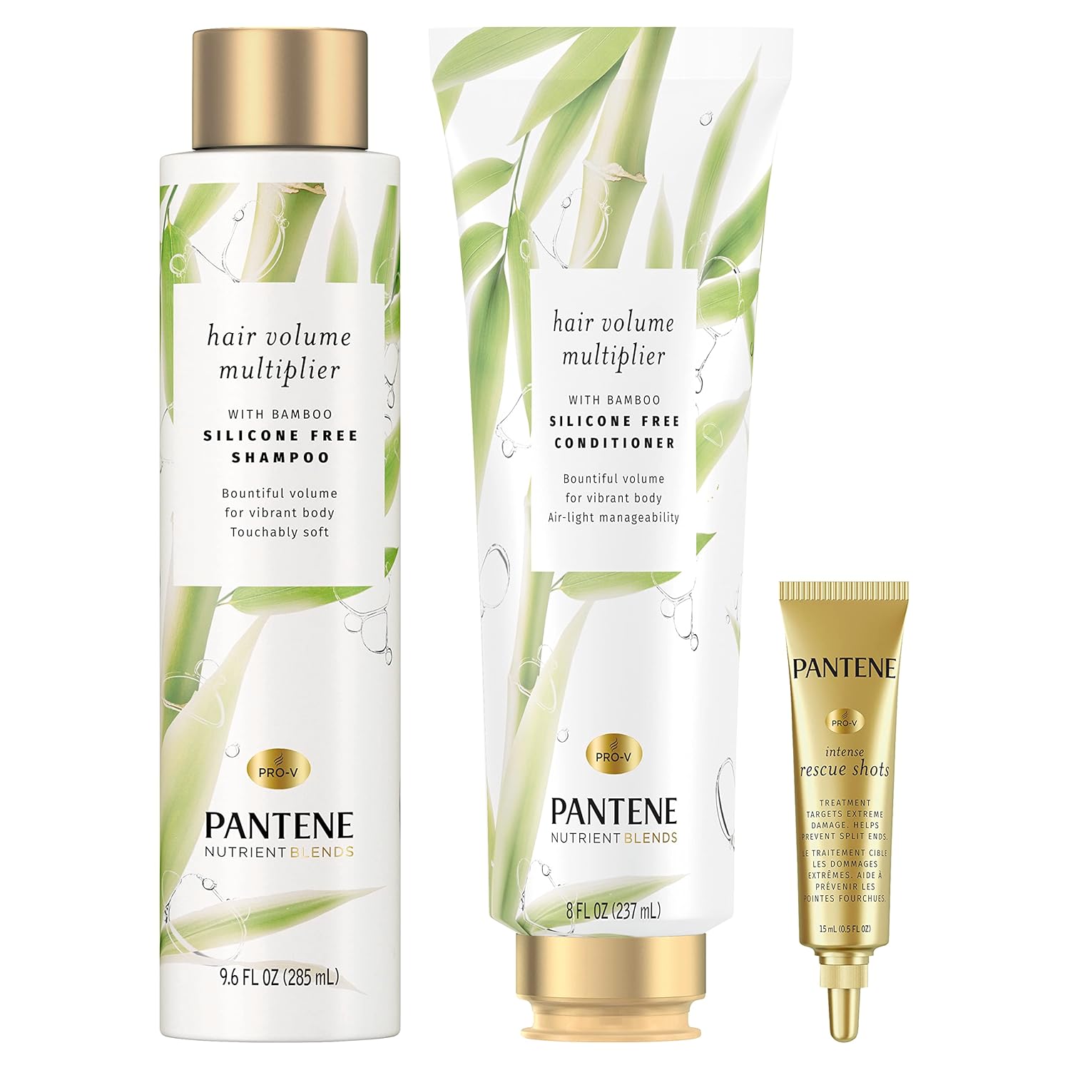 Pantene Shampoo and Conditioner Set Plus Hair Mask Rescue Shot Treatment, with Bamboo, Nutrient Blends Hair Volume Multiplier : Beauty & Personal Care