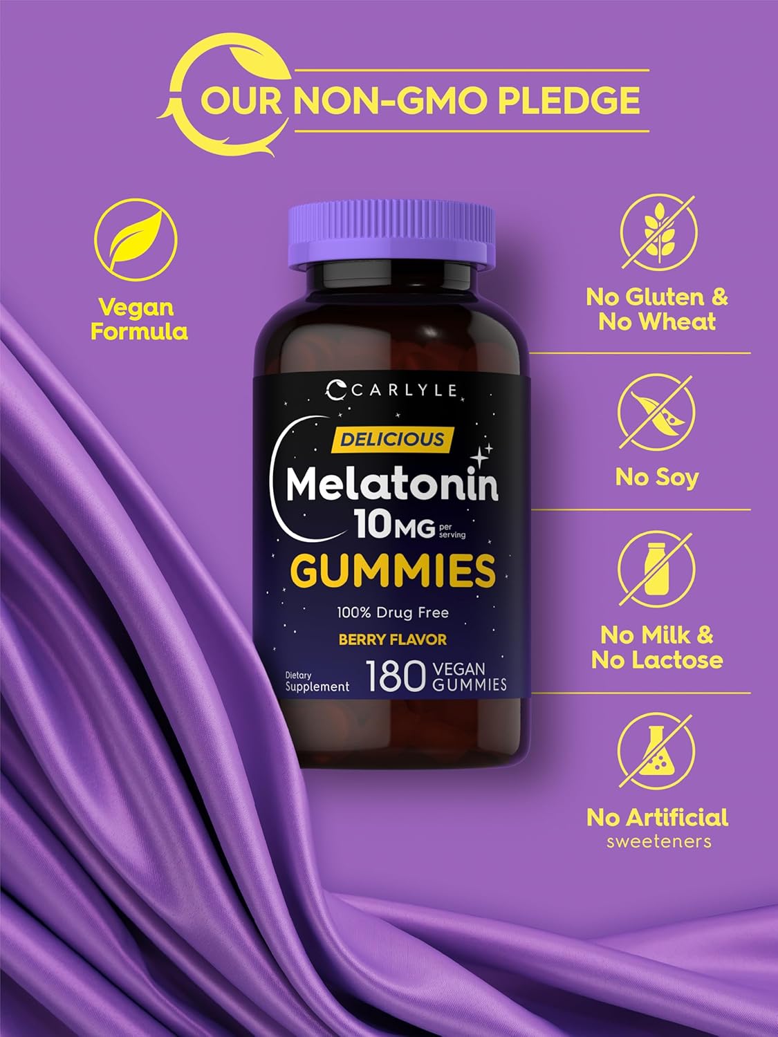 Carlyle Melatonin Gummies 10Mg | 180 Count | Adult Drug Free Aid | Berry Flavor | Vegan, Non-Gmo, Gluten Free Supplement : Health & Household