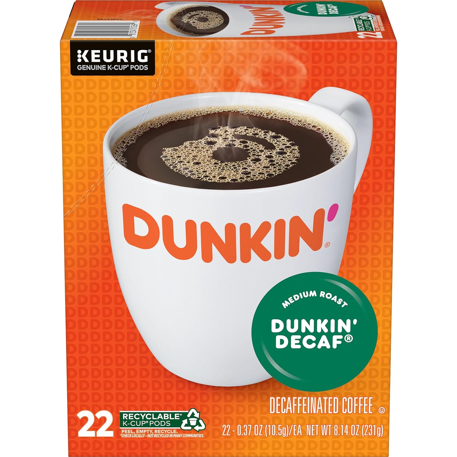 Dunkin' Decaf Medium Roast Coffee, 88 Keurig K-Cup Pods