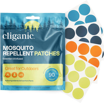 Cliganic Mosquito Repellent Stickers (90 Pack) - Patches For Kids & Adults, Natural Deet-Free, Citronella Essential Oil Infused