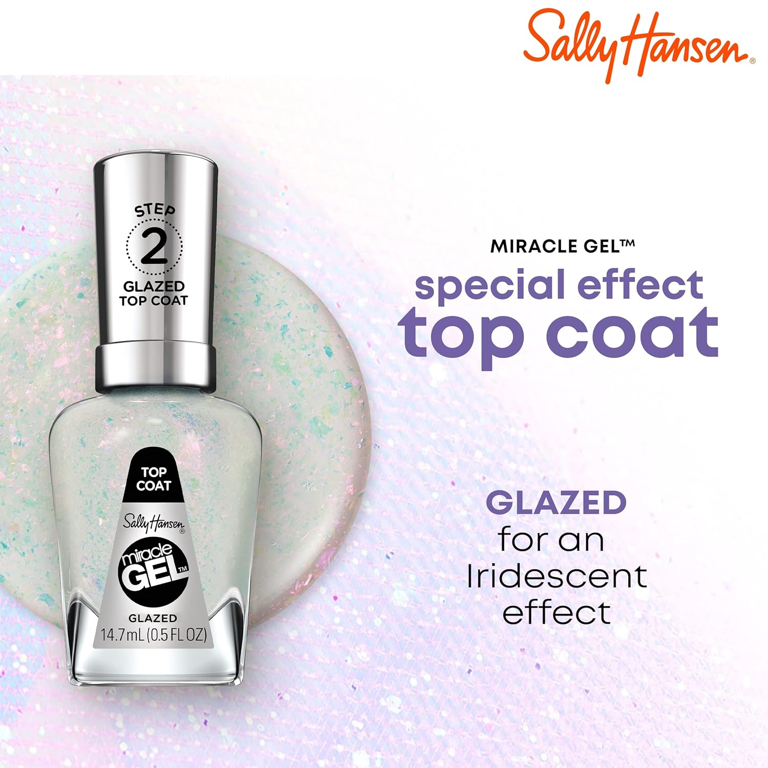 Sally Hansen Miracle Gel™, Glazed Top Coat, Long Lasting, Gel-Like Formula, No UV Lamp Needed, Clear Nail Polish : Beauty & Personal Care