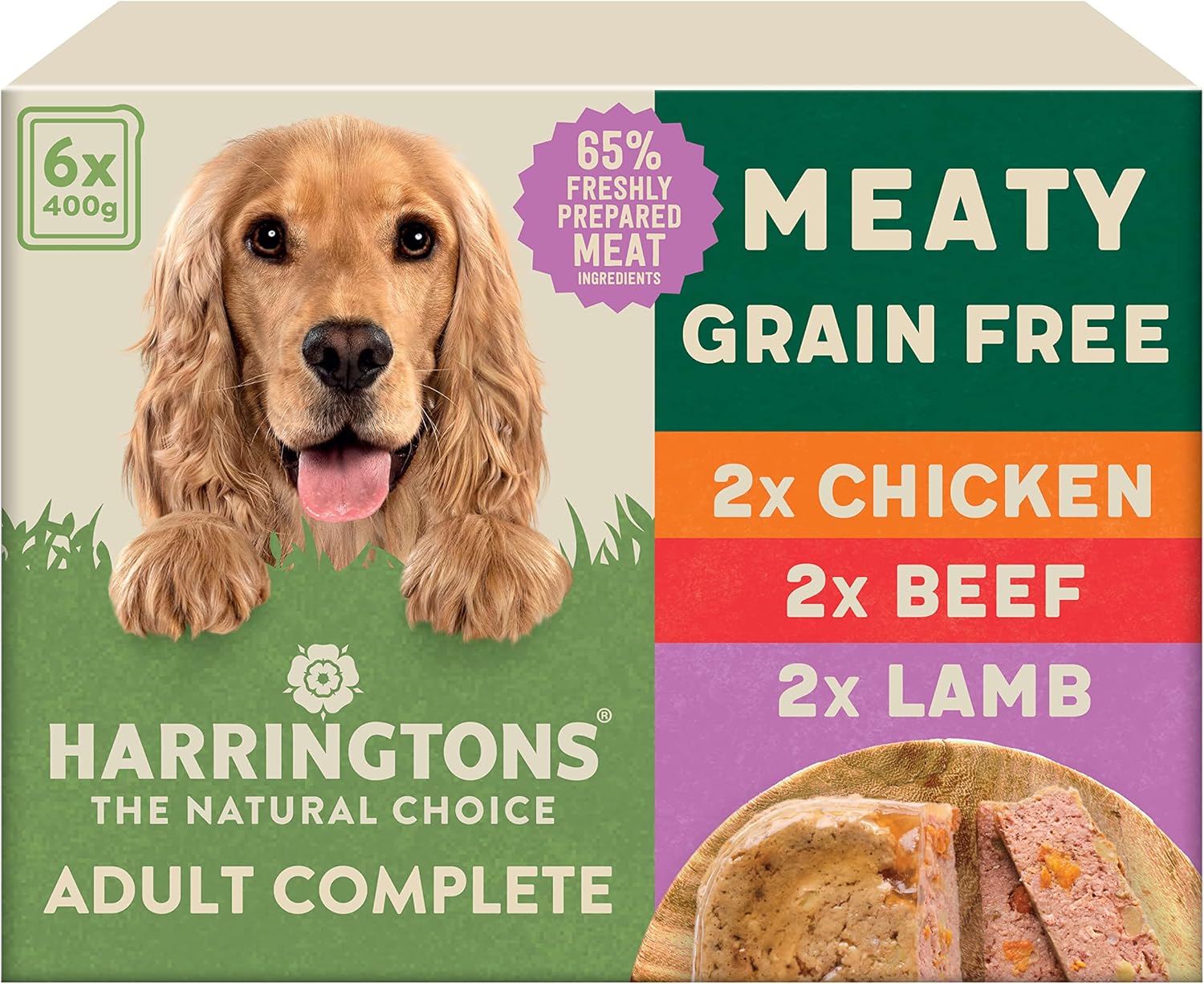Harringtons Complete Wet Tray Grain Free Hypoallergenic Adult Dog Food Meaty Pack 6x400g - Chicken, Beef & Lamb - Made with All Natural Ingredients?HARRWM-C400