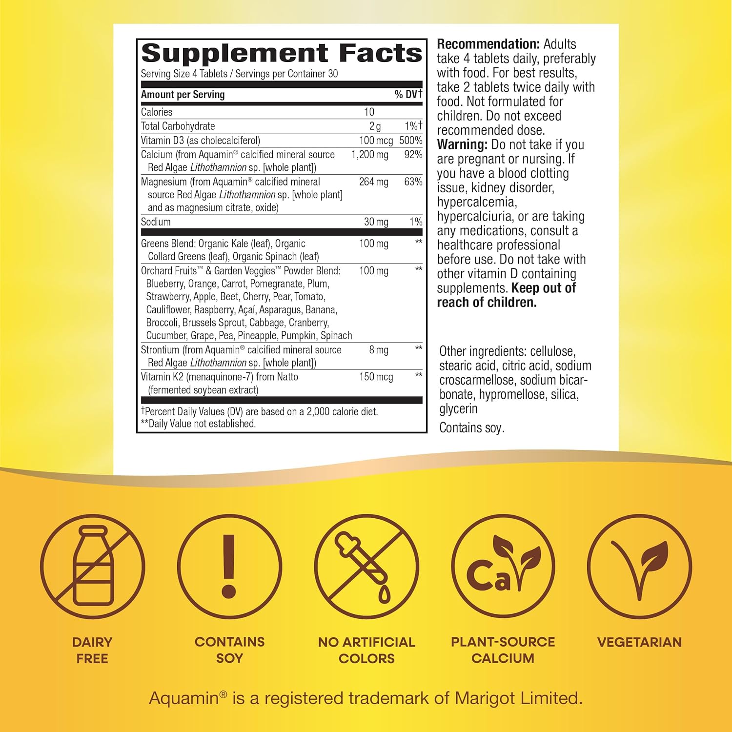 Nature's Way Alive! Calcium Max Absorption, Bone Support*, Plant Source Calcium, Vitamin D3 & K2, Magnesium, 120 Tablets (Packaging May Vary) : Health & Household