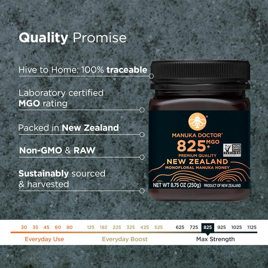 Manuka Doctor - Mgo 825+ Manuka Honey Monofloral, 100% Pure New Zealand Honey. Certified. Guaranteed. Raw. Non-Gmo (8.75 Oz)