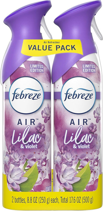 Febreze Air Odor-Eliminating Air Freshener, Lilac & Violet, 2 Ct, 8.8 Fl Oz Each (17.6 oz Total)
