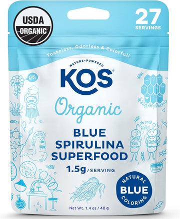 Kos Usda Organic Blue Spirulina Powder, Phycocyanin - Vegan Algae Superfood - Natural Food Coloring For Smoothies & Protein Drinks, Plant Based, Non Gmo - 27 Servings