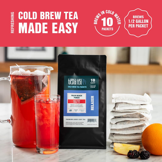 Tiesta Tea - Palm Beach Punch Cold Brew Tea | Fruit Punch Herbal Tea | Premium Loose Leaf Iced Tea Blends | Non Caffeinated Iced Tea | 10 Cold Brew Tea Bags - Brews 1 64Oz Pitcher Each