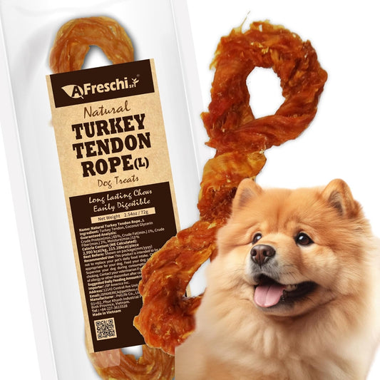 Afreschi Turkey Tendon For Dogs, Dog Treats For Signature Series, All Natural Human Grade Puppy Chew, Ingredient Sourced From Usa, Hypoallergenic, Rawhide Alternative, 10 Units/Box Rope (Large)