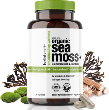 Organic Irish Sea Moss Capsules: Wildcrafted Sea Moss, Burdock Root & Bladderwrack Prebiotic Super Food For Immune Support, Thyroid Support, Natural Energy, -120 Caps