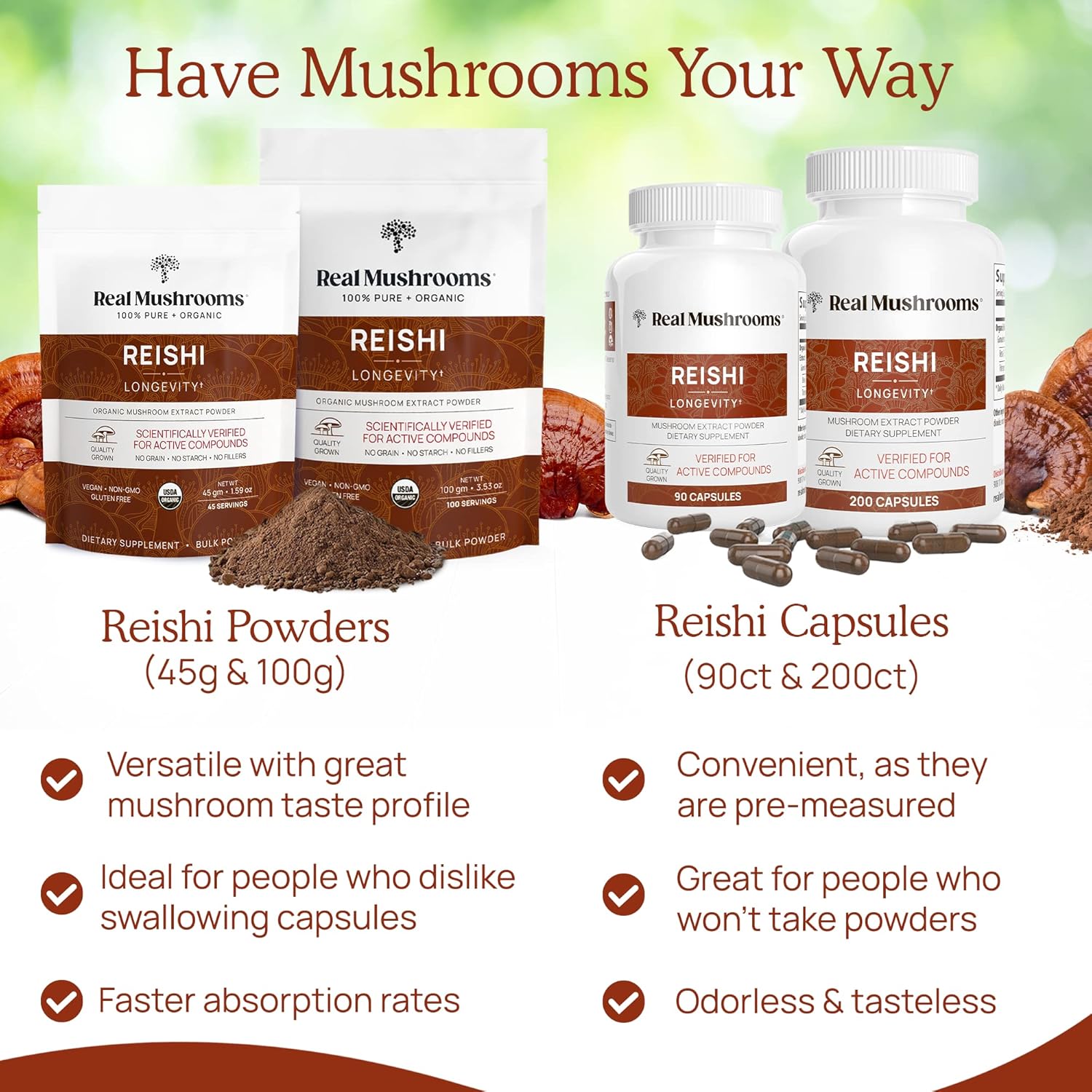 Real Mushrooms Vitamin D2, Zinc (120ct) and Reishi Organic Powder (45 Servings) Bundle with Chaga - Natural Support for Immunity, Better Sleep, and Relaxation - Vegan, Gluten Free, Non-GMO : Health & Household