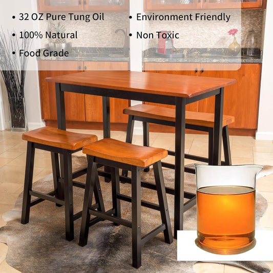 32 OZ Pure Tung Oil for Wood Finishing, Tung Oil Food Grade, Waterproof Wood Sealer for Indoor Outdoor Wood Products, Butcher Blocks, Cutting Boards