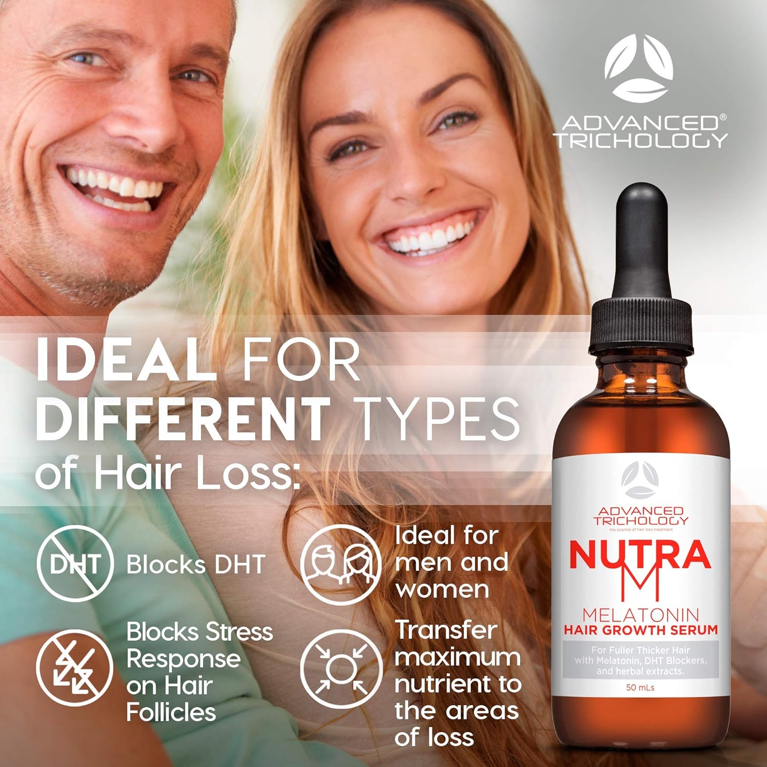 Advanced Trichology NutraM Hair Growth Serum, Dermatologist Tested, Approved by American Hair Loss Association for Thinning Hair Men & Women, Backed by 20 Years of Hair Regrowth Clinic Experience : Beauty & Personal Care