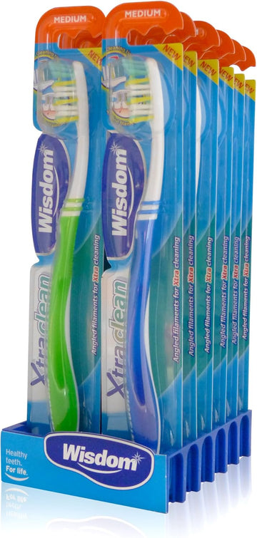 12x Wisdom Xtra Clean Manual Toothbrush Medium Bristles Teeth Cleaning Dental