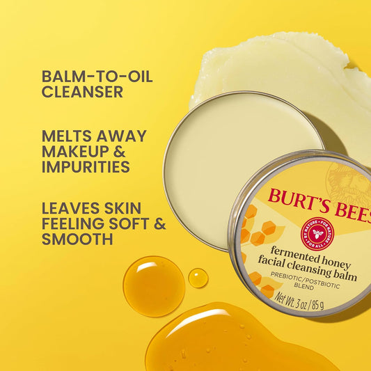 Burt's Bees Fermented Honey Facial Cleansing Balm, With Prebiotic and Postbiotic Blend, Contains Fermented Honey and Green Tea, Natural Origin Skin Care, 1 Tin, 3 oz