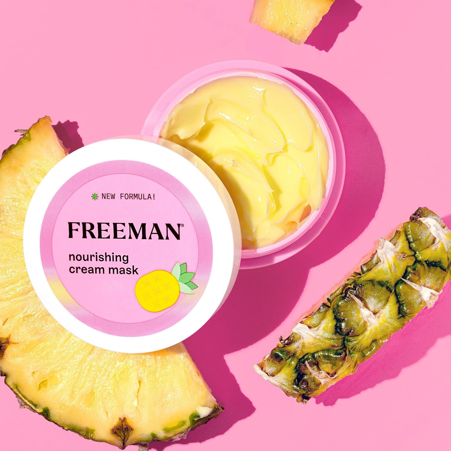 Freeman Nourishing Pineapple & Hyaluronic Acid Cream Facial Mask, Hydrates & Moisturizes Skin, Leave-On Treatment, Restore & Plum Skin, Cruelty-Free & Vegan, 2 fl.oz./ 60 ml Jar, 2 Count : Beauty & Personal Care