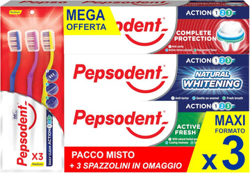 Pepsodent Toothpaste 75 Ml Mixed Pack + 3 Toothbrushes (3 X 75 Ml Pack)