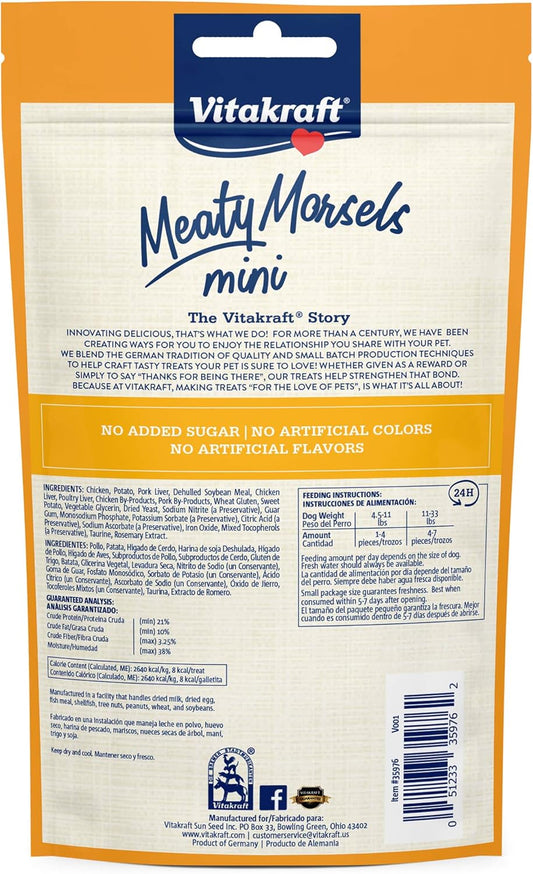 Vitakraft Meaty Morsels Mini Treats For Dogs - Chicken With Sweet Potatoes - Super Soft Dog Treats For Training - Two Layers Of Gently Oven-Baked Meaty Goodness