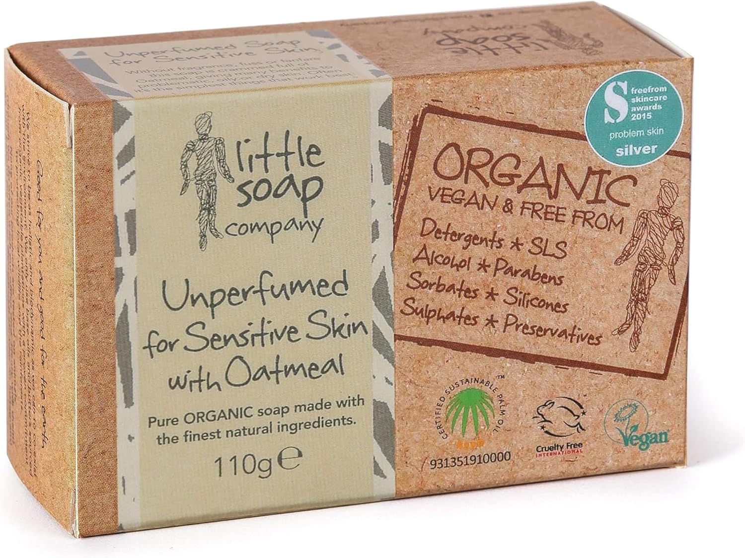Little Soap Company Sensitive Unperfumed Soap Bar - Vegan, Cruelty Free, No Sls Or Parabens, Unperfumed With English Oatmeal | Natural, & Organic Body & Hand Soap Bar(110G)