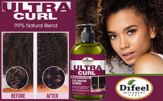 Difeel Ultra Curl With Argan & Shea Butter - Curl Boosting Shampoo 12 Oz., Sulfate Free Shampoo Made With Natural Ingredients