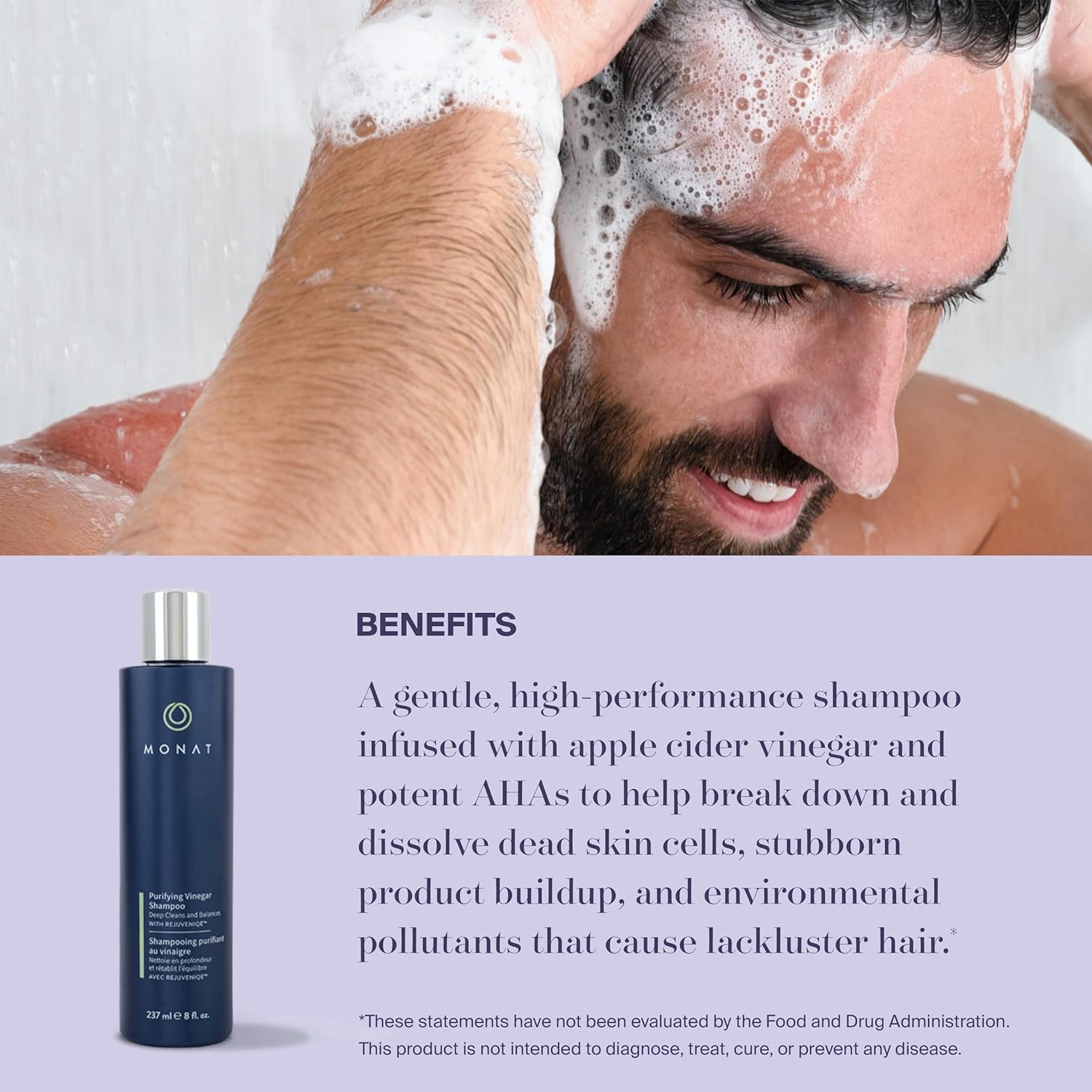MONAT Purifying Vinegar Shampoo - Gentle High-Performance Apple Cider Vinegar Shampoo & Potent AHA Natural Shampoo Deeply Cleanses, Purifies & Hydrates Hair - Net Wt. 237 ml / 8 fl. oz. : Beauty & Personal Care