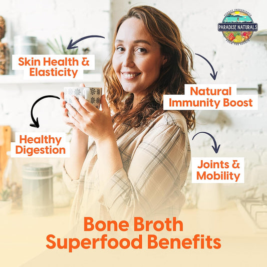 100% Grass-Fed Organic Beef Bone Broth Powder, Active Probiotics, Collagen Peptide Rich 15G Protein, Non-Gmo, Low Sodium, Healthy Skin Hair Joints, Gut Health, Paleo Keto, No Gluten