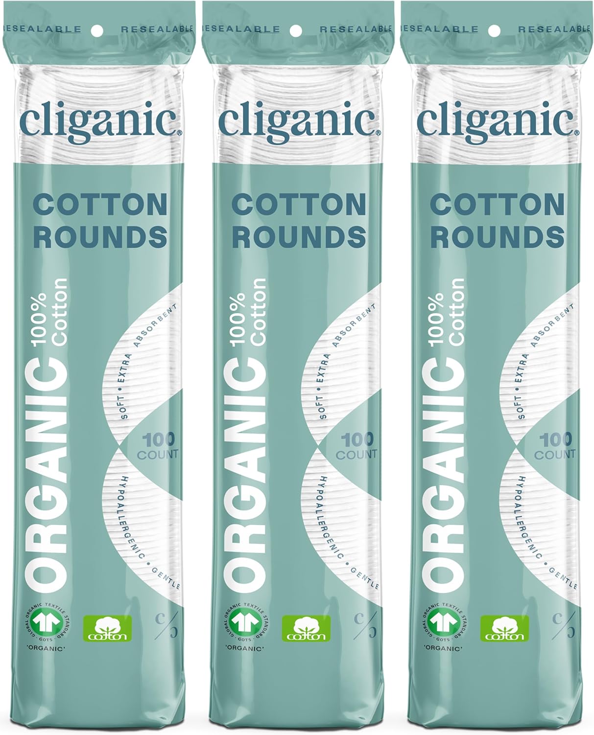 Cliganic Organic Cotton Rounds (300 Count) Makeup Remover Pads, Hypoallergenic, Lint-Free | 100% Pure Cotton (Packaging May Vary)