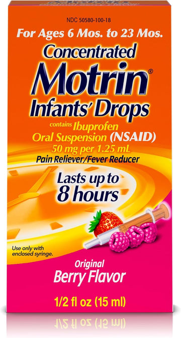 Infants' Motrin Oral Suspension Concentrated Liquid Medicine Drops With Ibuprofen, Nsaid Fever Reducer & Pain Reliever For Babies, Dye Free, Alcohol-Free, Original Berry Flavor, 1 Fl. Oz