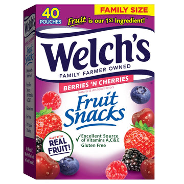 Welch'S Fruit Snacks, Berries 'N Cherries, Perfect Halloween Candy Bulk Pack, Gluten Free, Individual Single Serve Bags, 0.8 Oz (Pack Of 40)