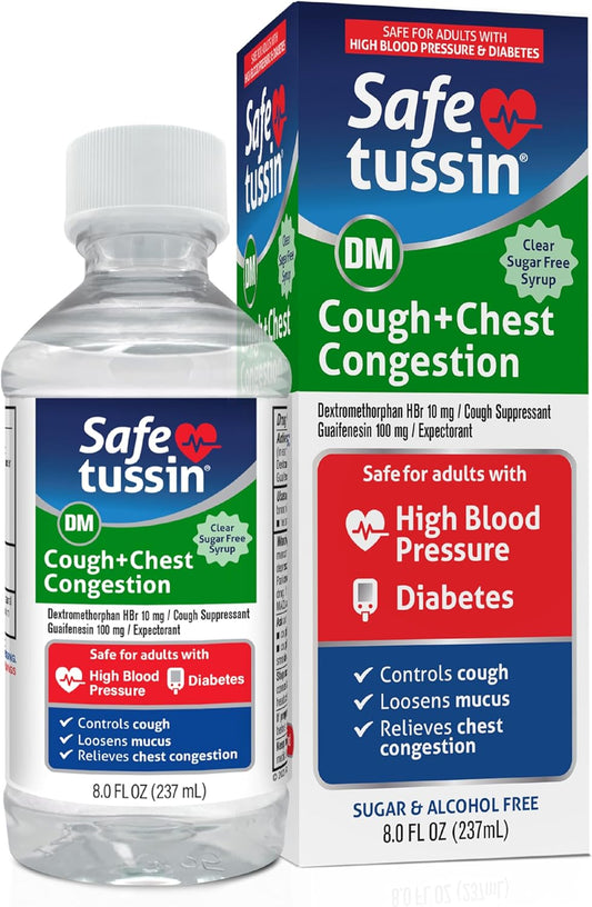 Safetussin Dm Cough + Chest Congestion, Safe For Adults With High Blood Pressure & Diabetes, 8 Oz