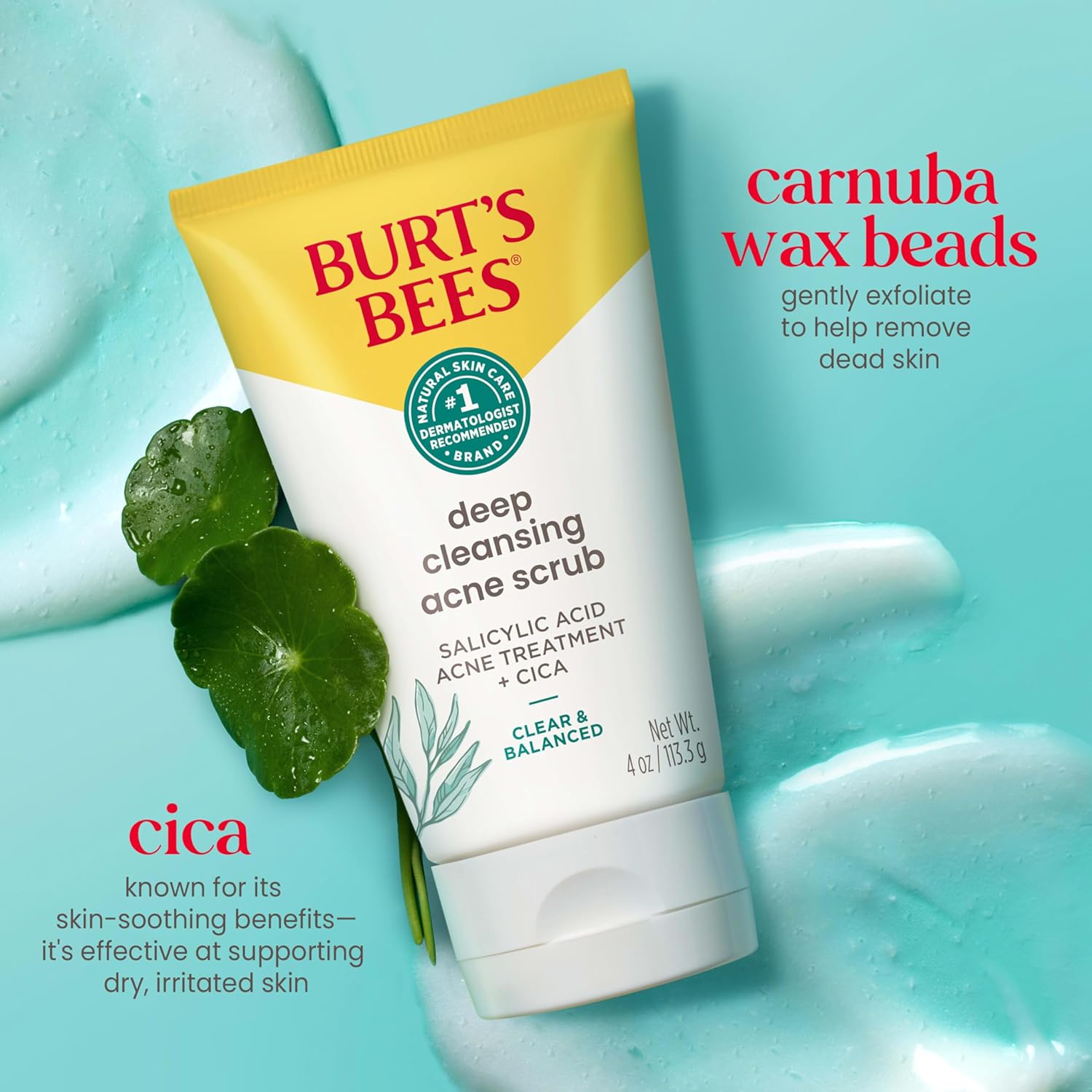 Burt’S Bees Clear And Balanced Deep Cleansing Acne Scrub, Salicylic Acid Acne Treatment With Cica, Facial Cream Exfoliator Helps Unclog Pores And Reduce Acne, 4 Oz : Beauty & Personal Care